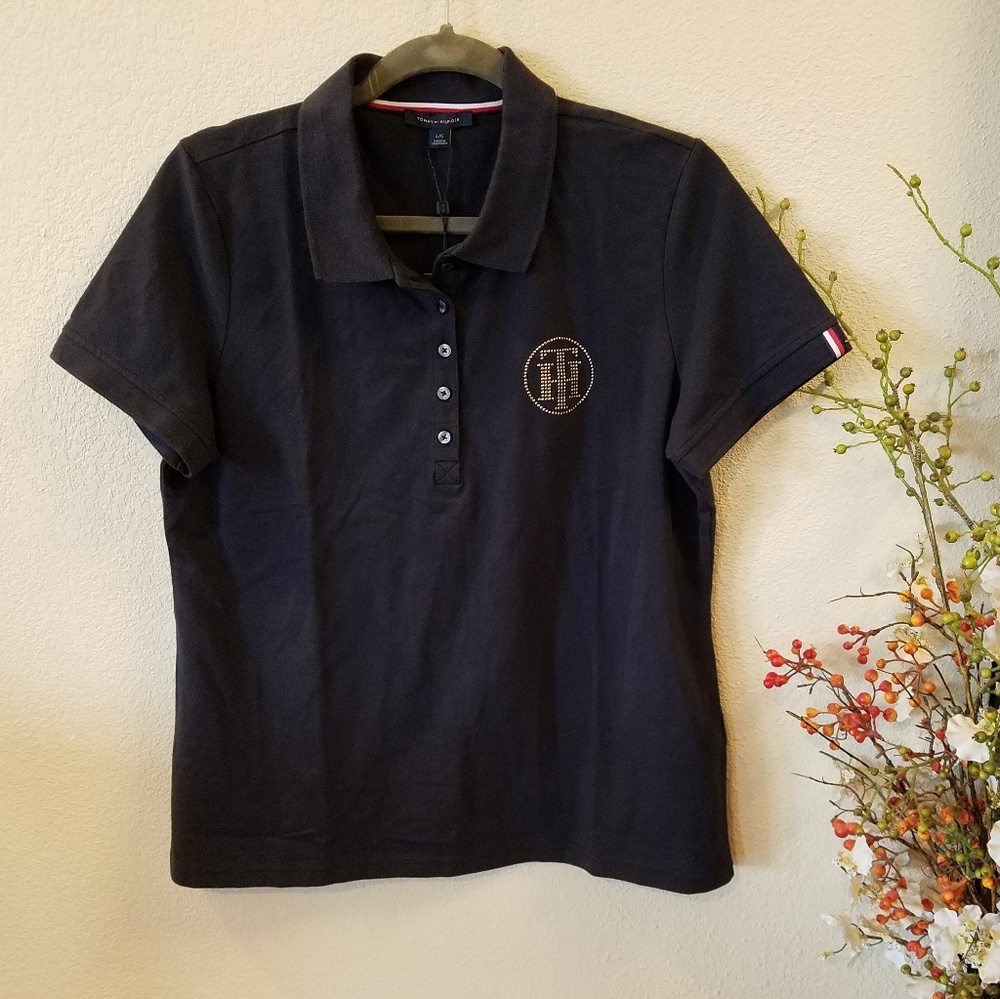 Tommy Hilfiger Navy Blue Polo Logo Shirt Sz L - Picture 5 of 8